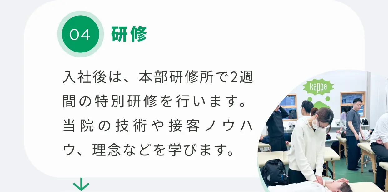 04 研修 入社後は、本部研修所で2週間の特別研修を行います。